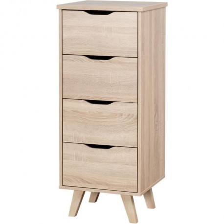 VANKKA Chiffonnier 4 tiroirs - Décor chene Sonoma - L 45 x  P 42 x H 108 cm