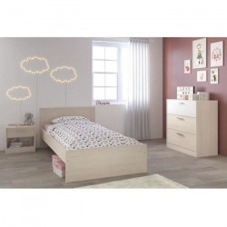 PARISOT Chambre enfant complete style contemporain décor acacia clair et blanc mat - l 90 x L 190 cm - CHARLEMAGNE