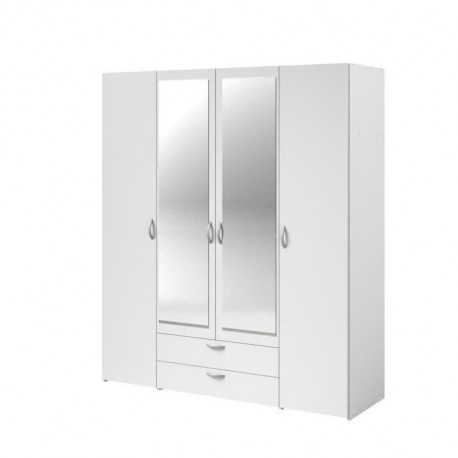 PARISOT Armoire - Ddécor blanc - 4 portes + miroir - L 160 x P 51 x H 185 cm - VARIA