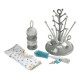 BEABA, Coffret naissance, Egoutte biberon arbre grey + Boite doseuses light/dark mist + Goupillon silicone + Bavoir coton tro…