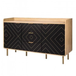 Buffet - Papier imitation bois et imprimé - 2 portes + 3 tiroirs - LINE - L 140 x P 40 x H 80 cm