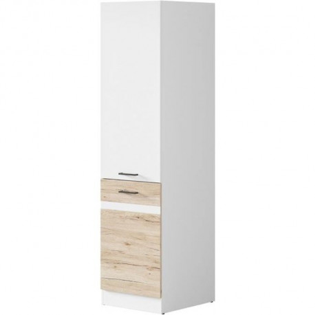 JUNONA Colonne de cuisine L 50 cm - Blanc brillant et décor chene San Remo clair