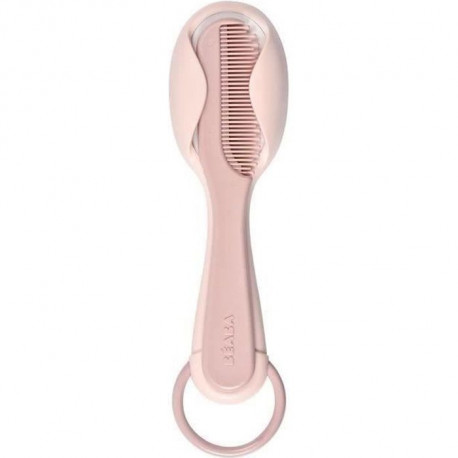 BÉABA, Peigne + brosse a cheveux, bébé/enfant, Systeme de rangement du peigne intégré au dos de la brosse, Old Pink