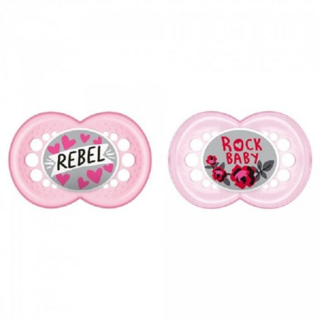 MAM Sucette Décor Tendance - a partir de 18 mois - Silicone - Lot de 2 sucettes en boîte de stérilisation - Rose