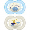 MAM Sucette Nuit - a partir de 6 mois - Silicone - Lot de 2 sucettes en boîte de stérilisation - Ours/Lune