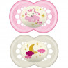 MAM Sucette Nuit - a partir de 6 mois - Silicone - 2 lots de 2 sucettes en boîte de stérilisation - Chat rose/Lune