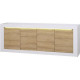 SCIAE Bahut - Décor chene clair et Laqué blanc - Contemporain - 4 portes - KARMA - L 220 x P 50 x H 82 cm